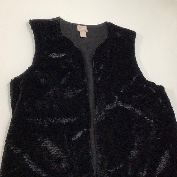 Chico’s 2 faux fur sweater back black vest size Large EUC - Picture 10 of 13